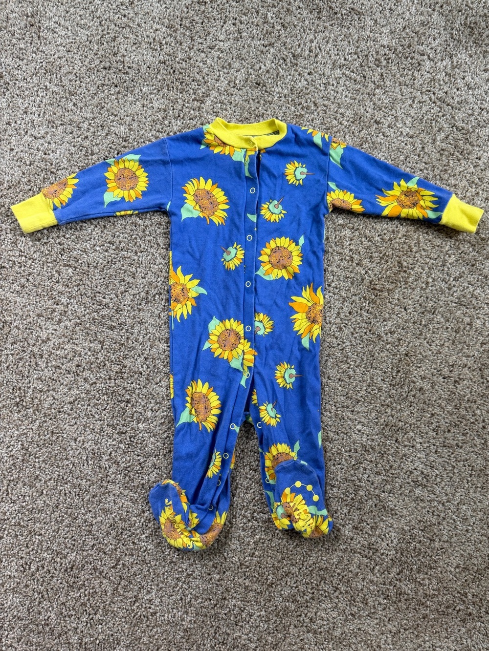 Kids Sunflower Print One-Piece Pajama - Blue & Yellow